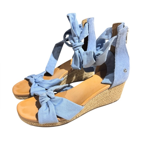 Ugg Yarrow Espadrille Wedge Sandals Blue Denim Canvas Size 8.5 Summer Heels - Picture 8 of 9